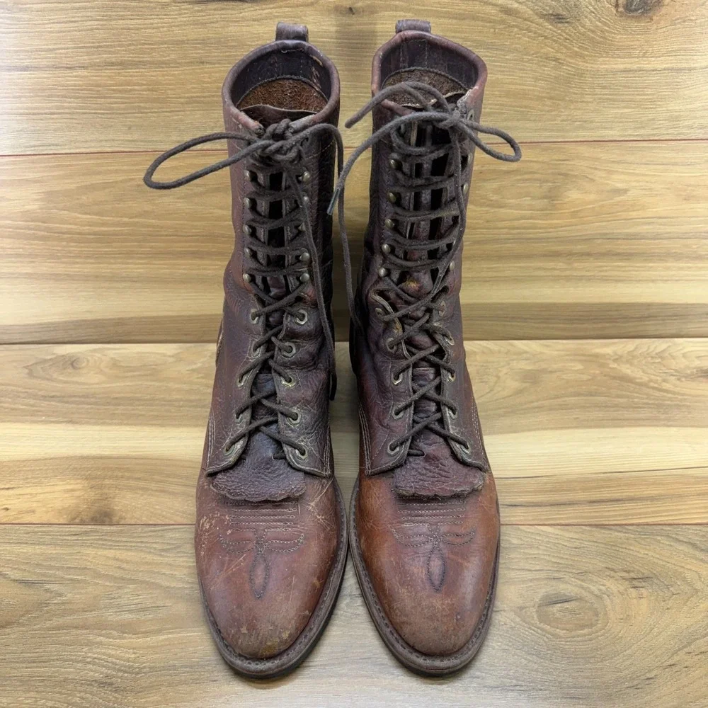 Chippewa Vintage Packer Boots Mens 11 D Brown Leather Kiltie Lace Up USA Vibram